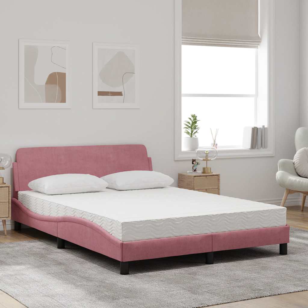 Cama com colchão dover 140x200 cm veludo rosa