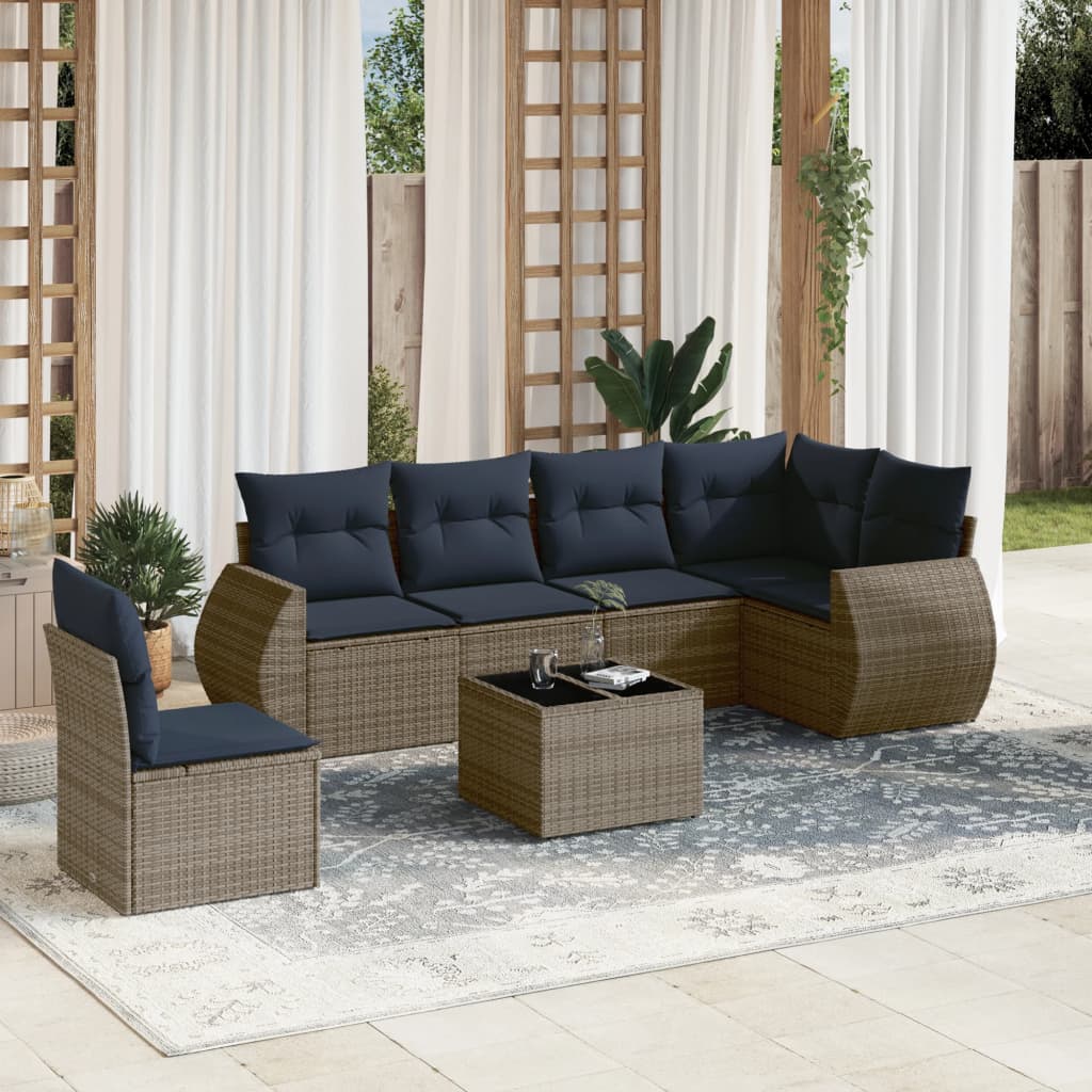 Conjunto de sofá de jardim com 7 peças e almofadas em rattan sintético cinza