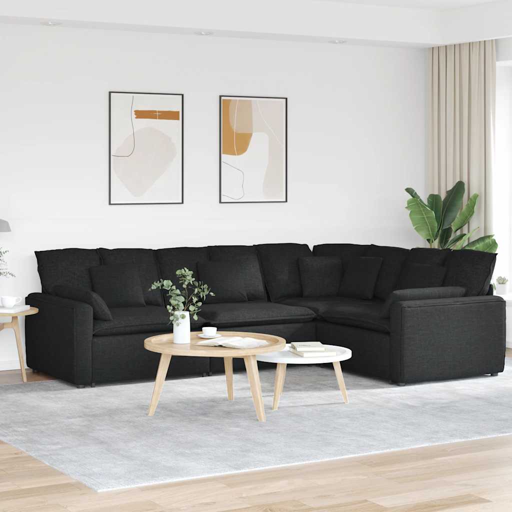 Sofá modular com almofadas tecido preto
