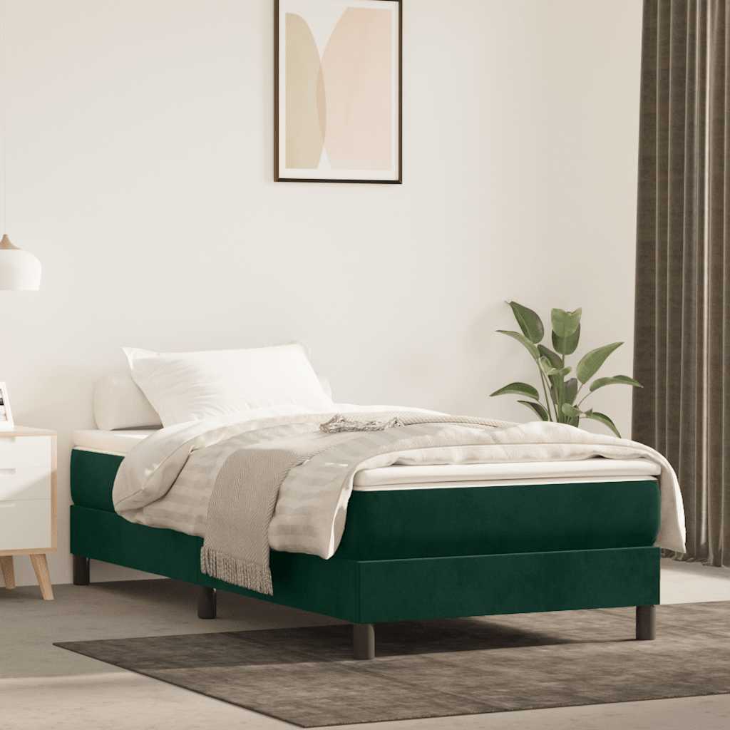 Estrutura de cama com molas 90x190 cm veludo verde-escuro