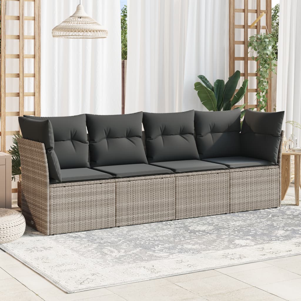 4 Pcs conj. sofás jardim c/ almofadões vime PE cinzento-claro