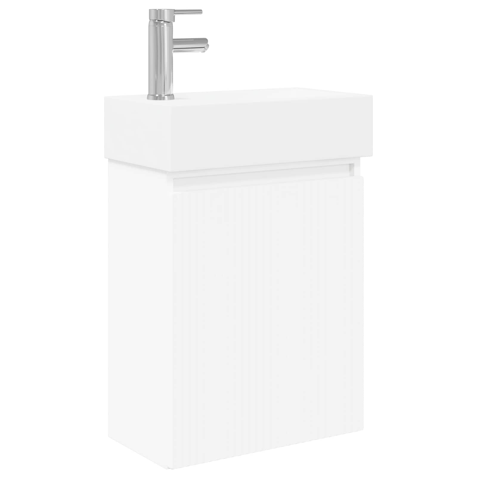 Conjunto de móveis de banheiro com torneira branco