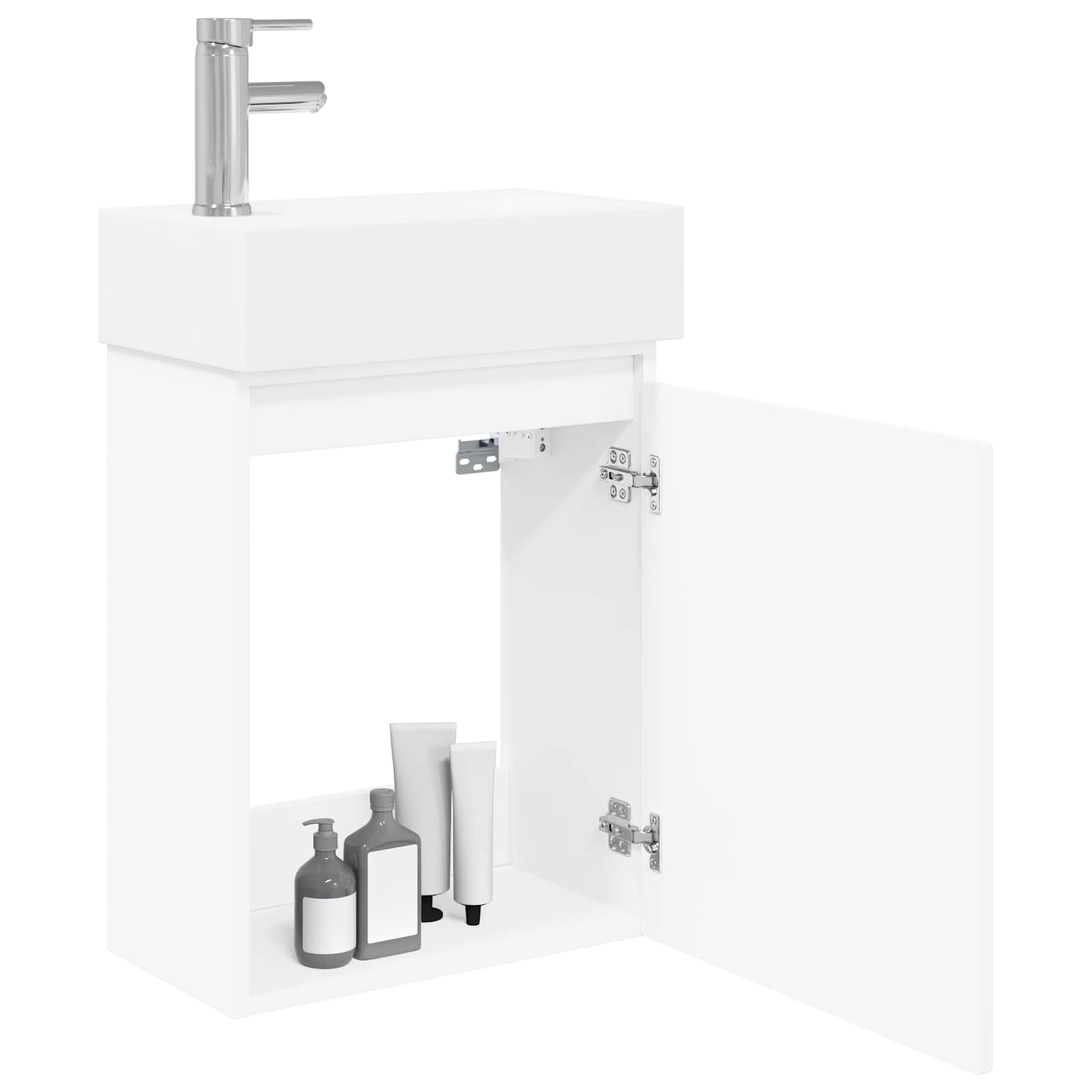 Conjunto de móveis de banheiro com torneira branco