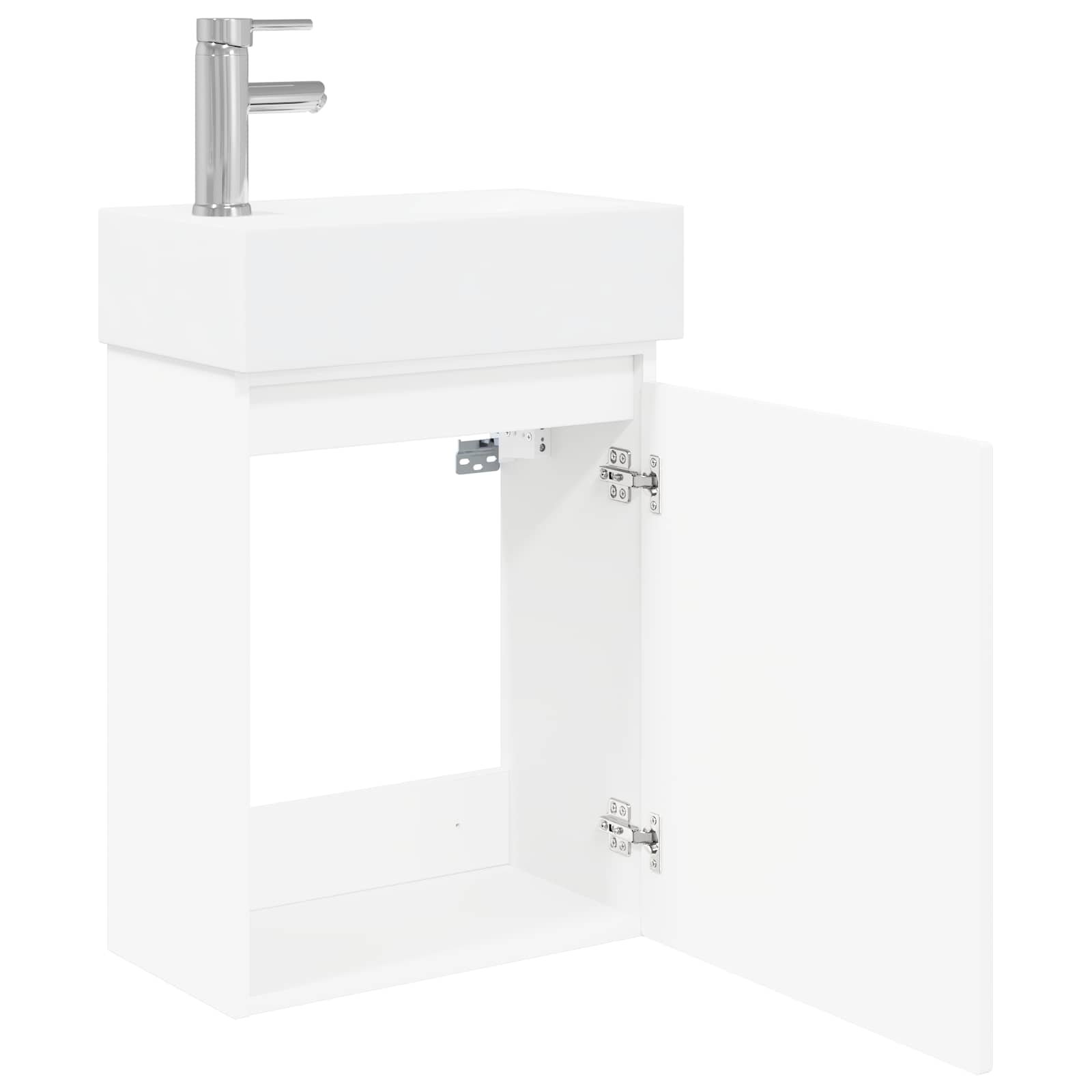 Conjunto de móveis de banheiro com torneira branco