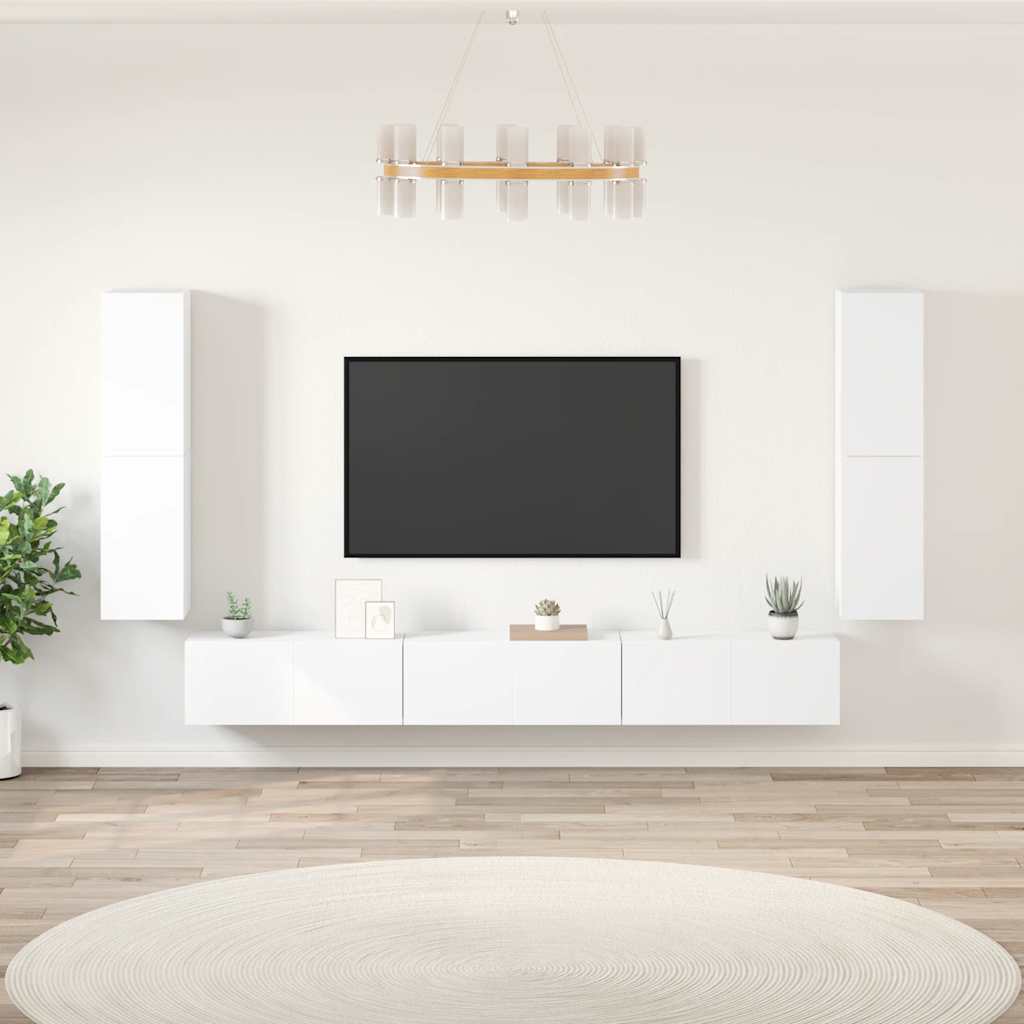 Conjunto móveis de TV 7 pcs madeira processada branco