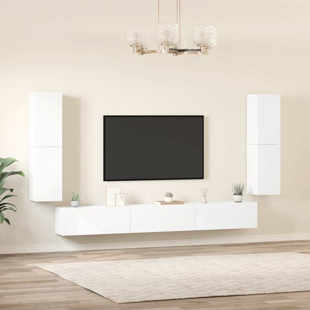 Conjunto móveis de TV 7 pcs madeira processada branco