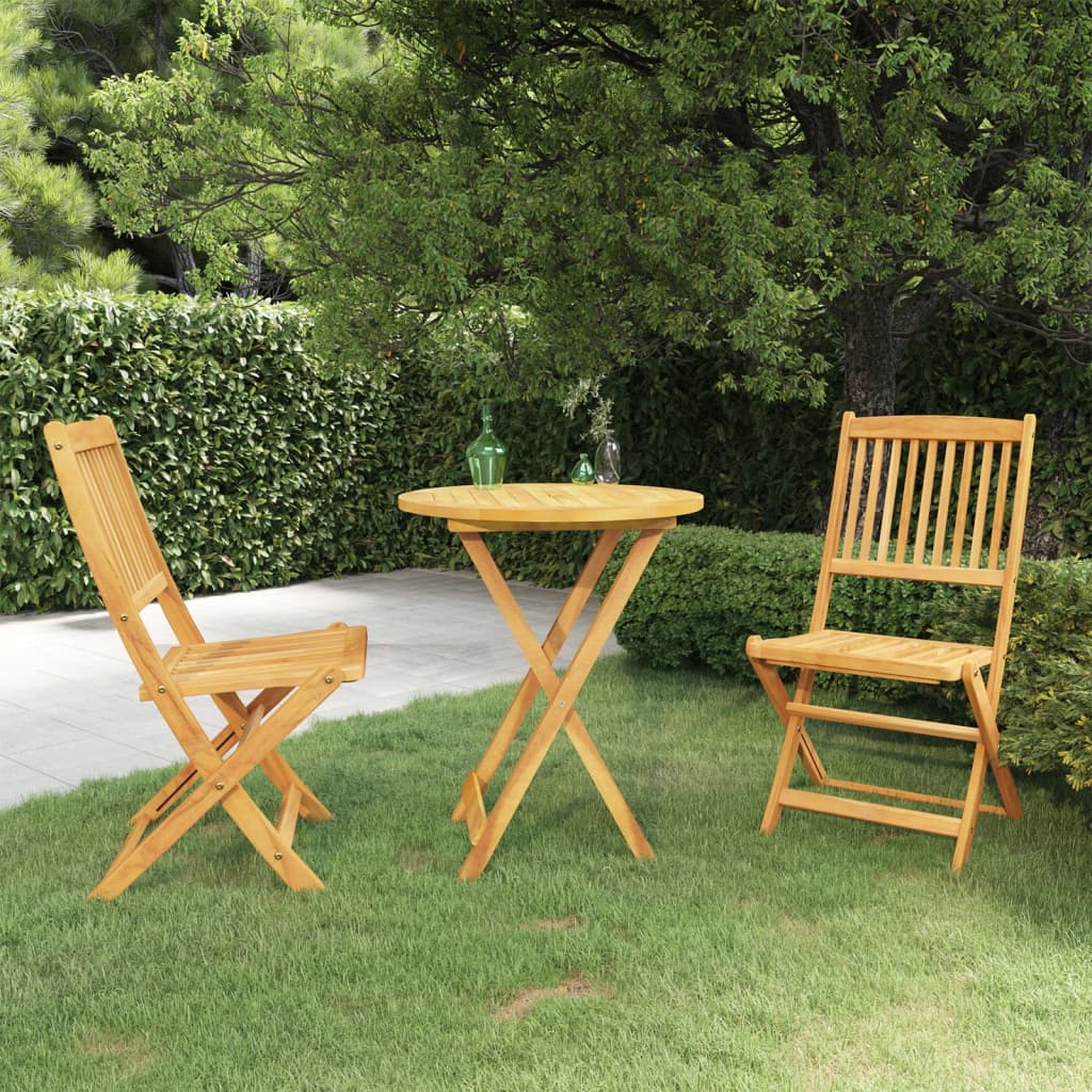 3 Pcs conjunto jantar dobrável p/ jardim madeira acácia maciça