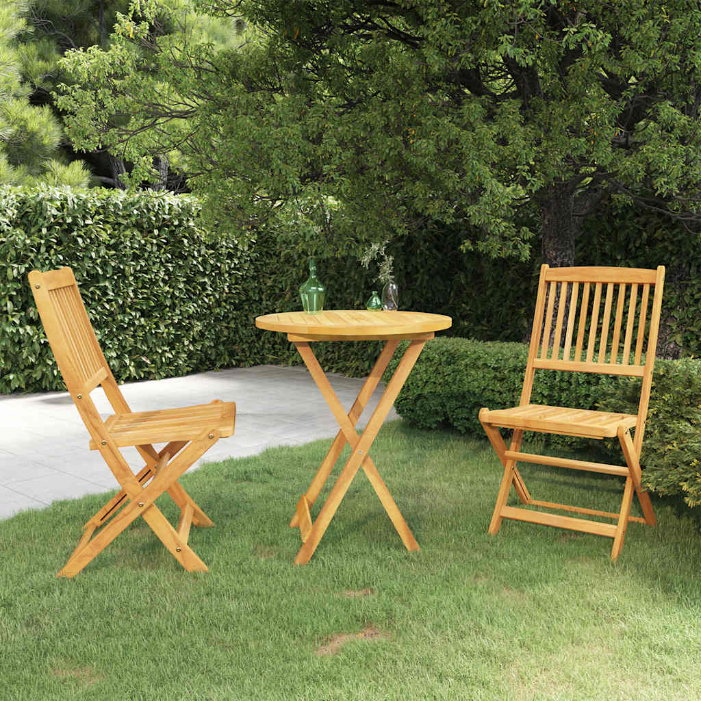 3 Pcs conjunto jantar dobrável p/ jardim madeira acácia maciça