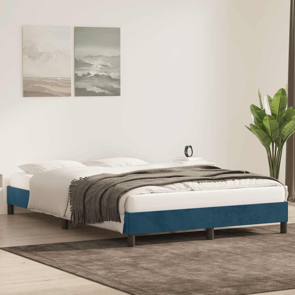 Estrutura de cama sem colchão 140x220 cm veludo azul