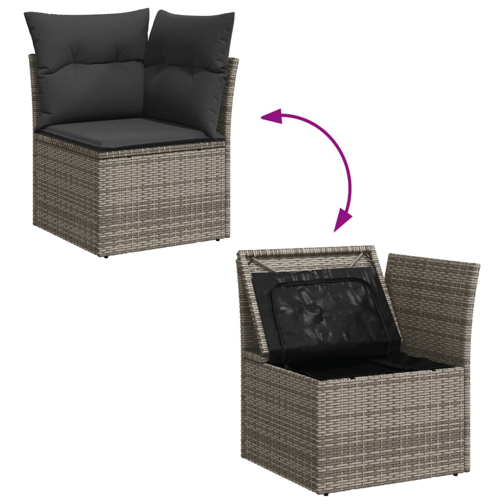 5 Pcs conjunto sofás de jardim c/ almofadões vime PE cinzento