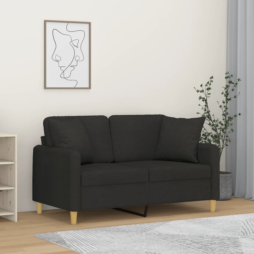 Sofá 2 lugares + almofadas decorativas 120 cm tecido preto