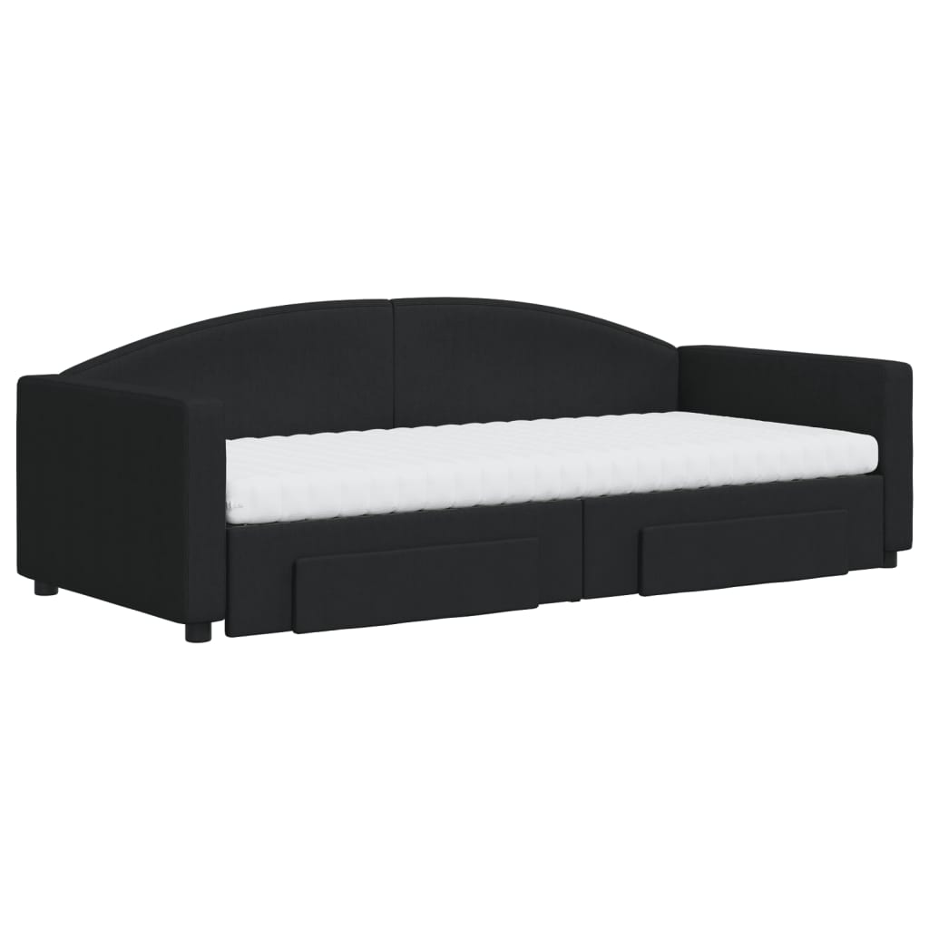 Sofá-cama com gavetão e gavetas 90x200 cm tecido preto