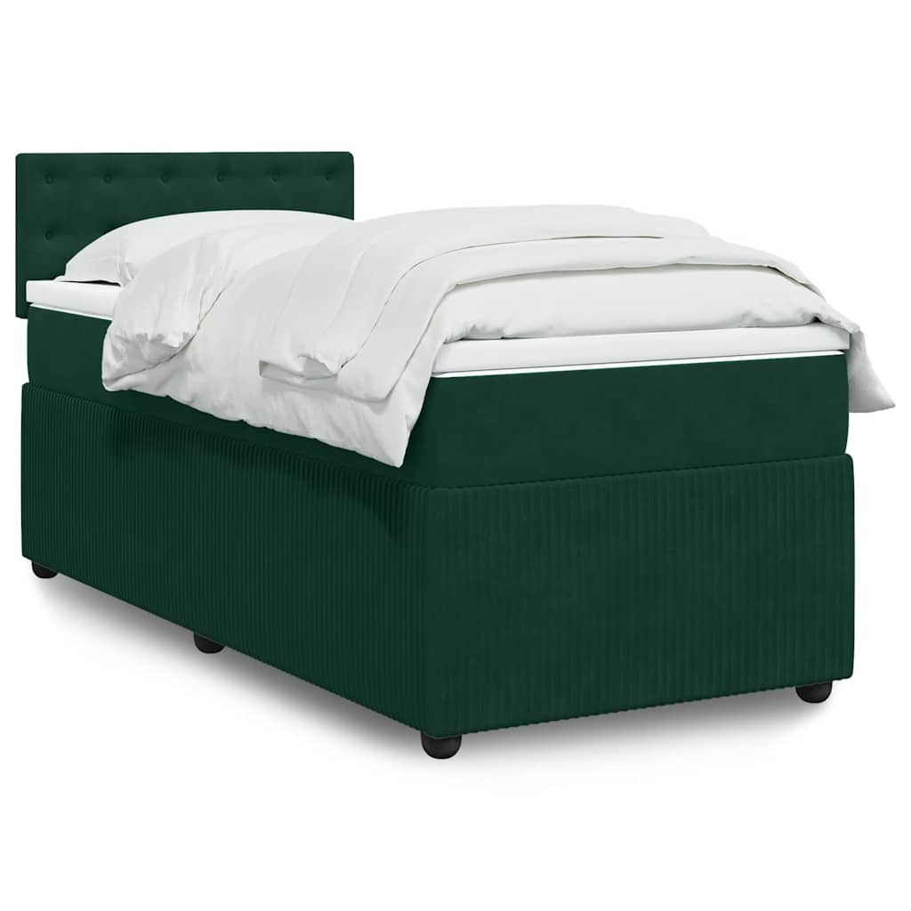 Cama com molas/colchão 90x190 cm veludo verde-escuro