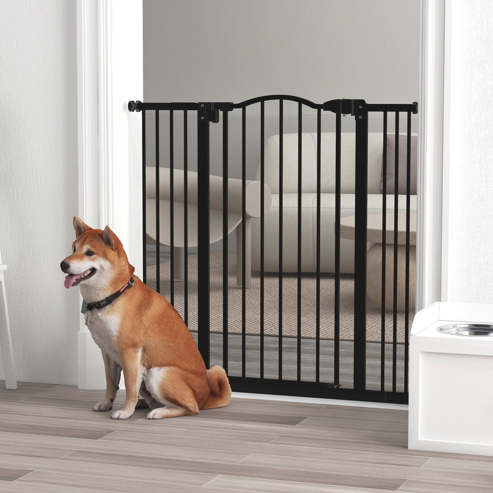 Barreira de segurança para cães com largura ajustável 74-100 cm e extensões para escadas e portas preto