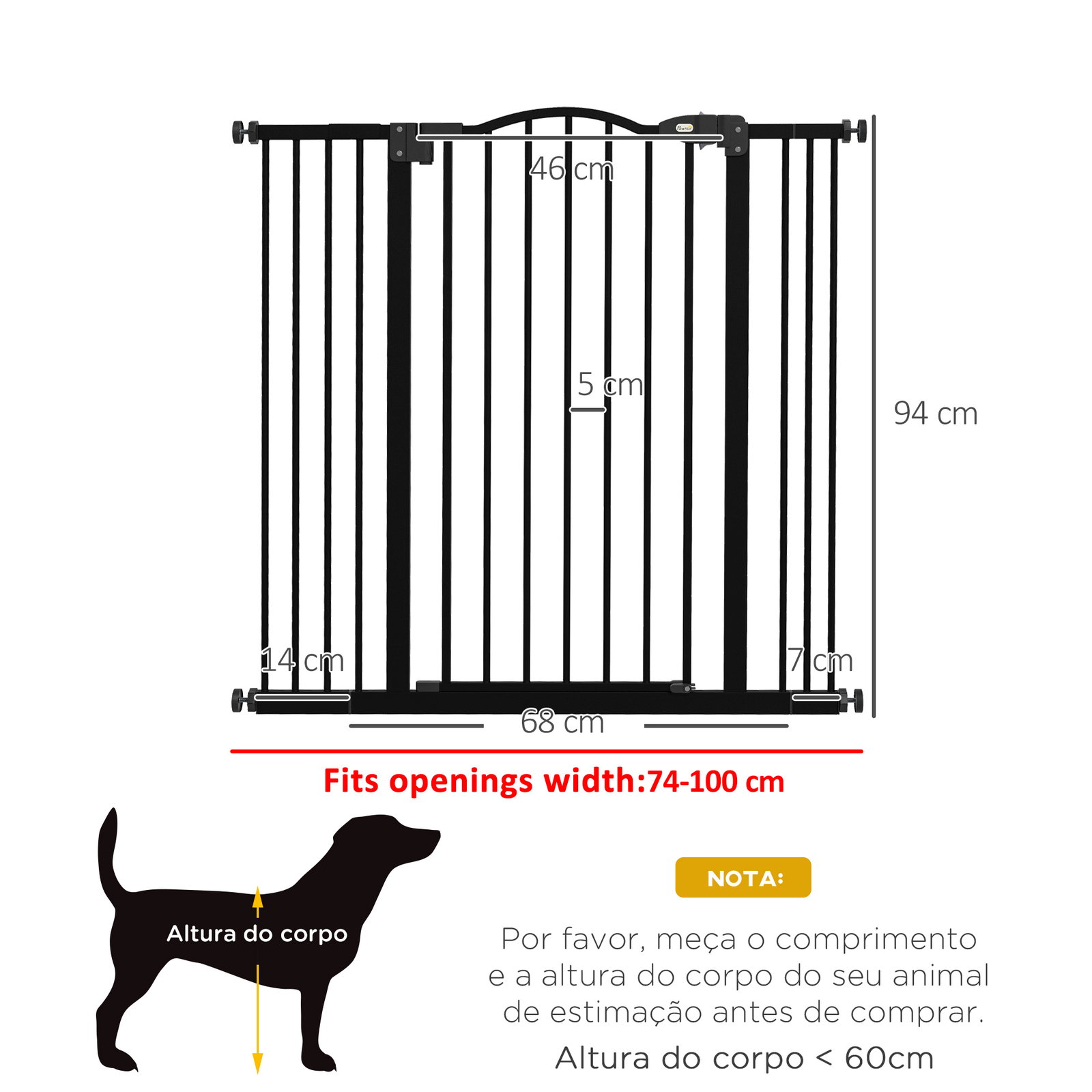 Barreira de segurança para cães com largura ajustável 74-100 cm e extensões para escadas e portas preto