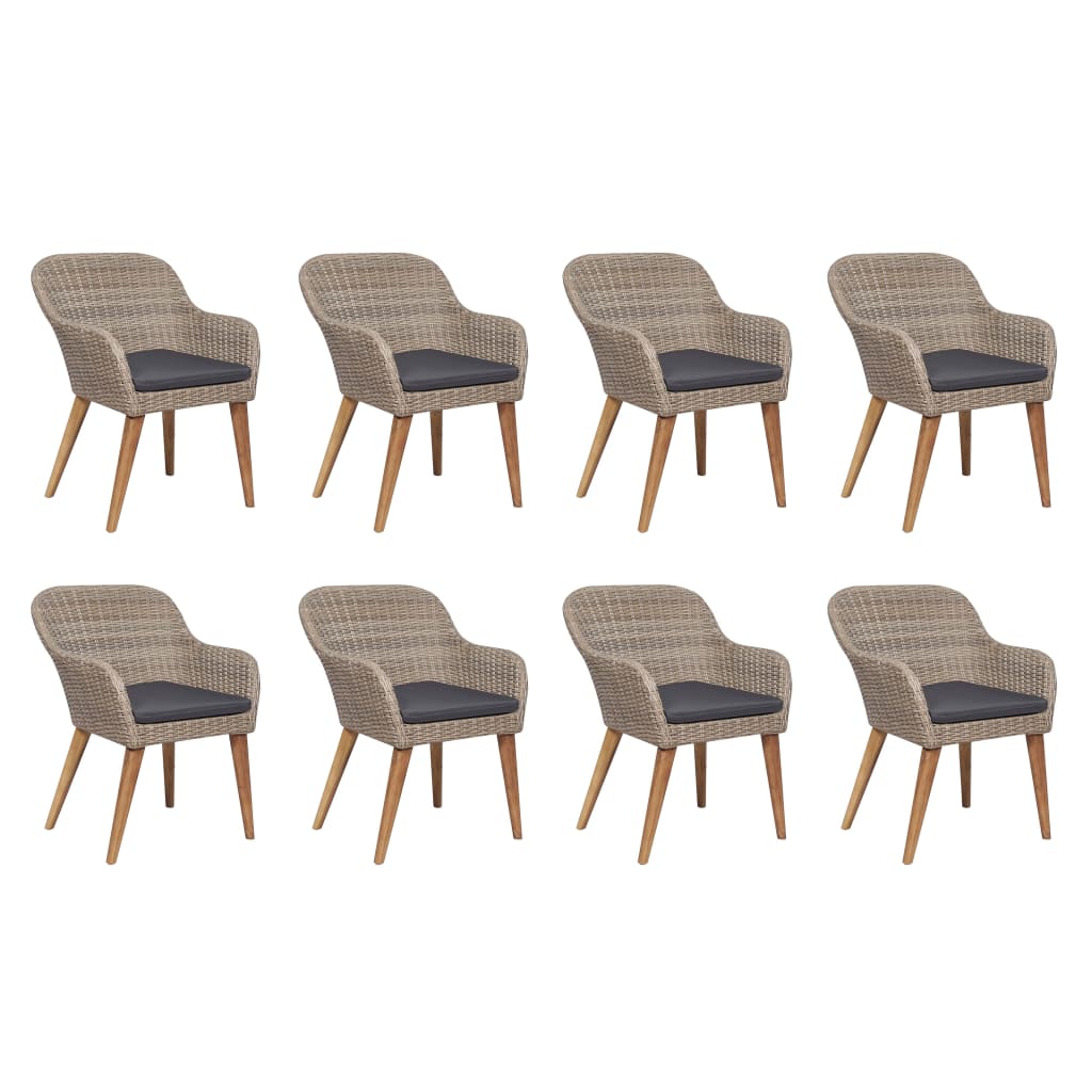 9 Pcs conjunto jantar exterior com almofadões vime PE