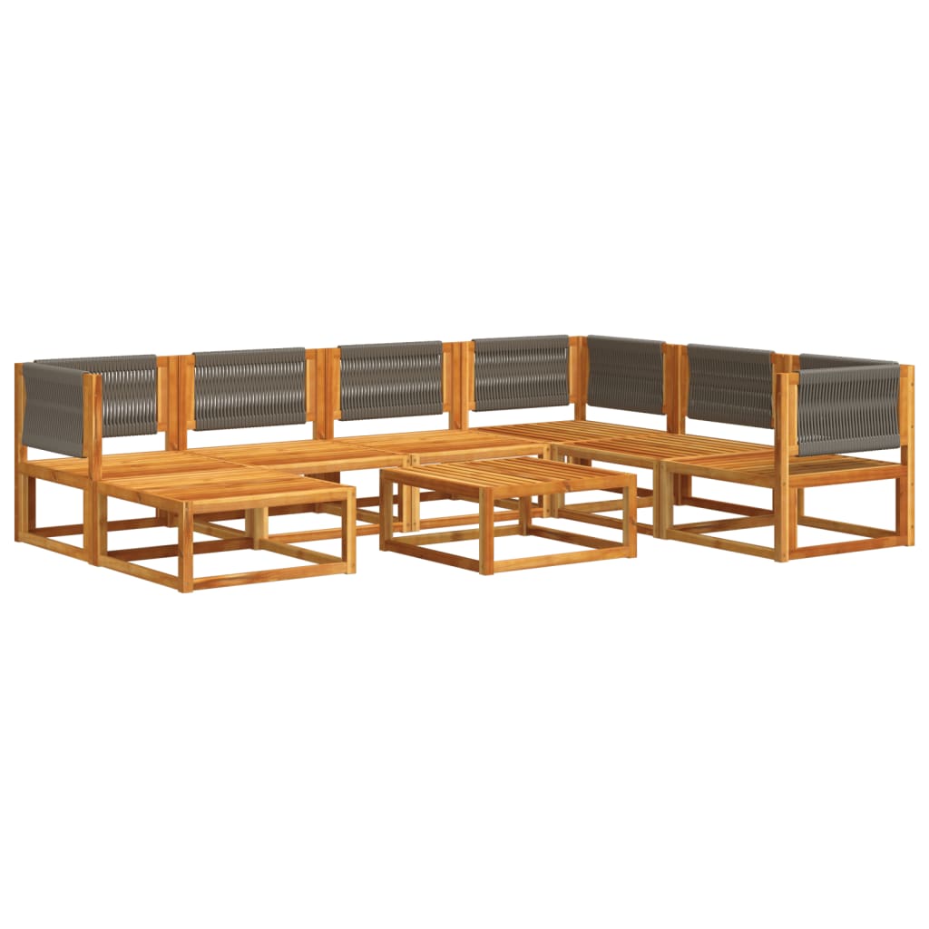 Conjunto de sofás de jardim de 8 peças com almofadas de madeira de acácia e corda