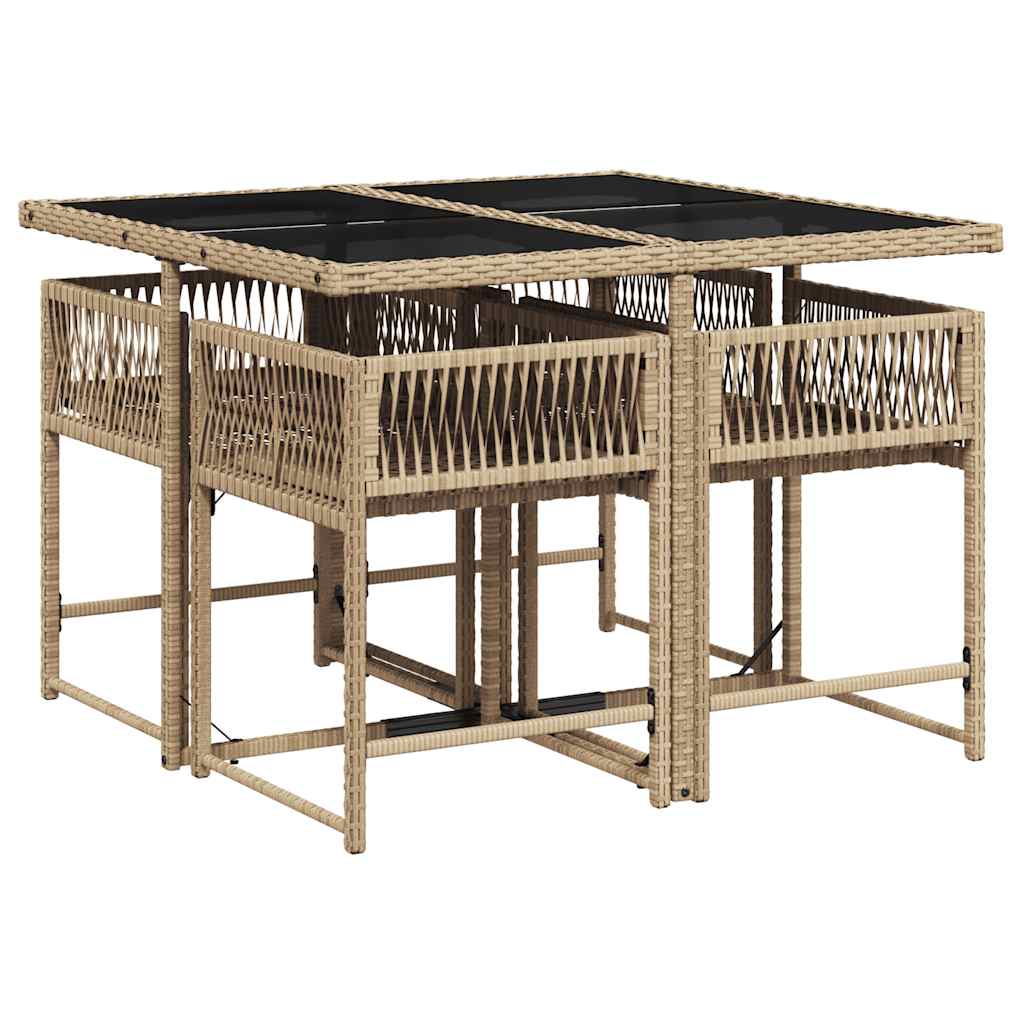 5 Pcs conjunto de jantar p/ jardim com almofadões vime PE bege