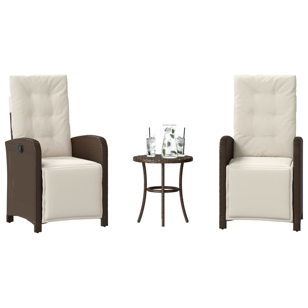 3 Pcs conjunto bistrô com almofadões vime PE castanho