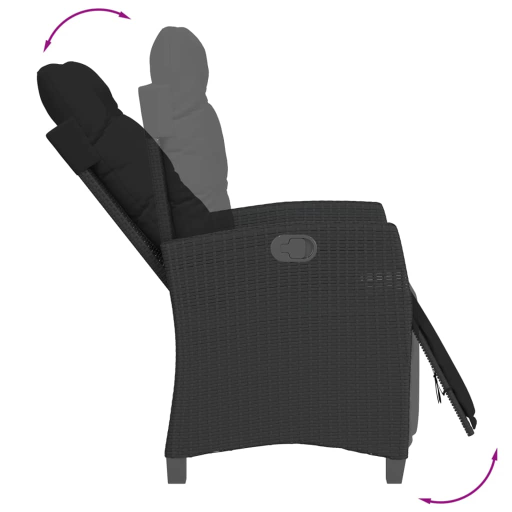 7 Pcs conjunto de jantar p/ jardim c/ almofadões vime PE preto