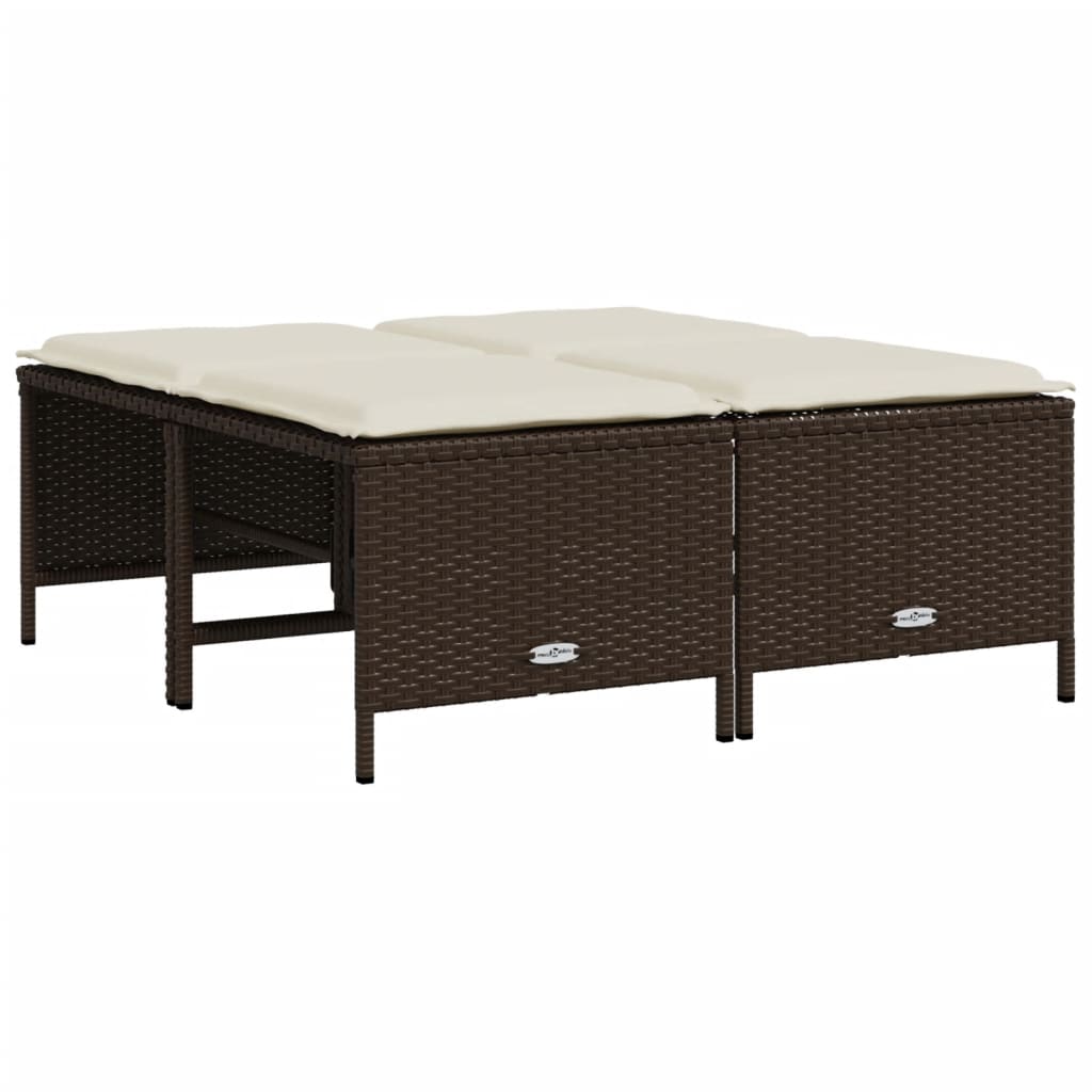 5 Pcs conjunto sofás p/ jardim c/ almofadões vime PE castanho