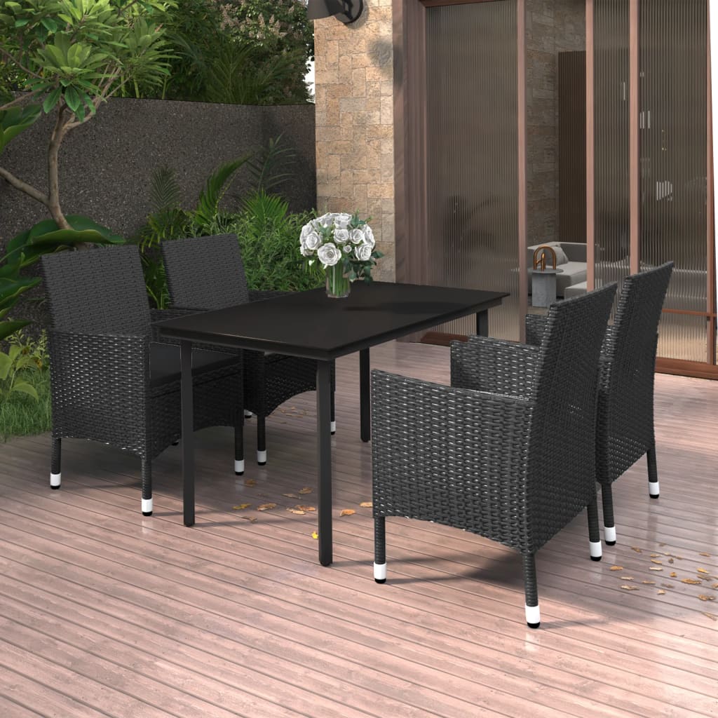 5 Pcs conjunto de jantar p/ jardim c/almofadões vime PE e vidro