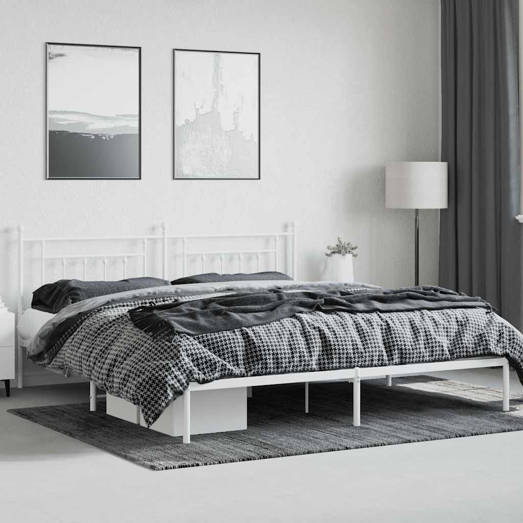 Estrutura de cama com cabeceira 200x200 cm metal branco