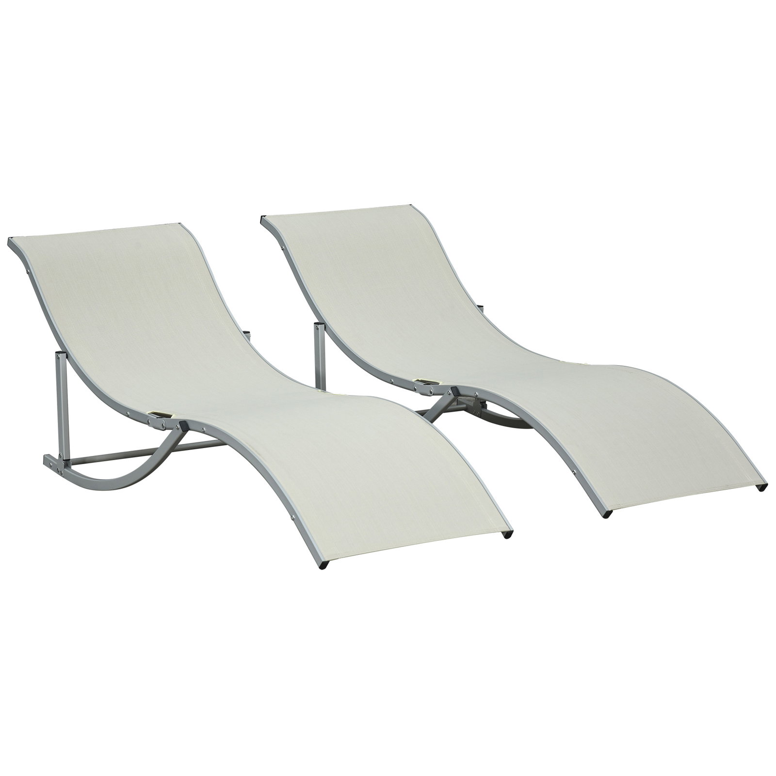 2 Espreguiçadeiras ergonômicas dobráveis ​​em forma de s com estrutura de alumínio textilene para jardim e varanda 165x61x63 cm bege