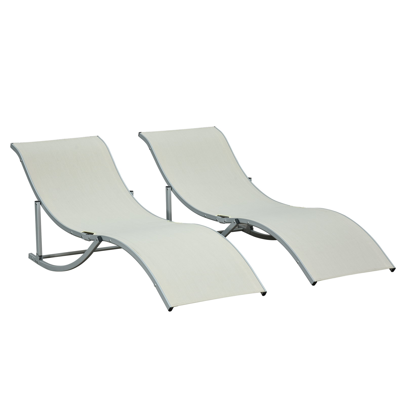 2 Espreguiçadeiras ergonômicas dobráveis ​​em forma de s com estrutura de alumínio textilene para jardim e varanda 165x61x63 cm bege