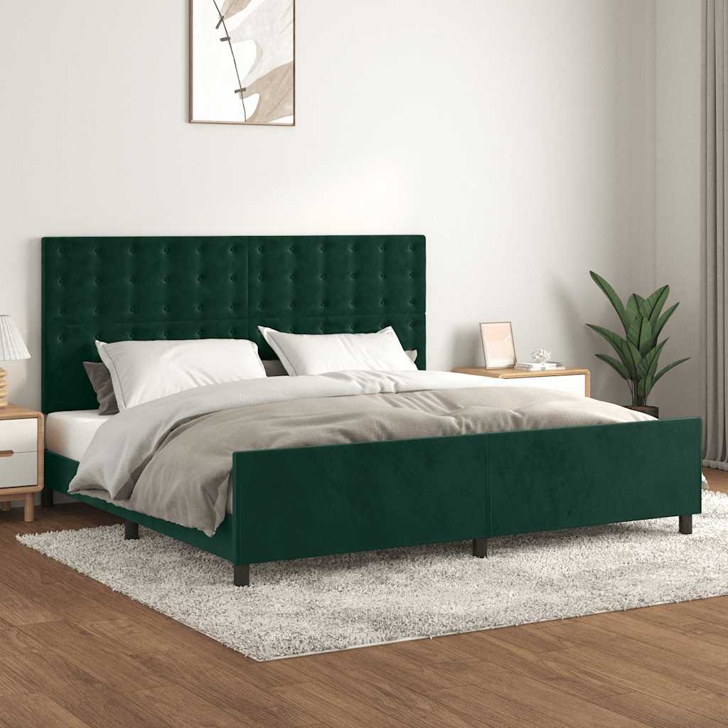 Estrutura de cama sem colchão 200x200 cm veludo verde-escuro