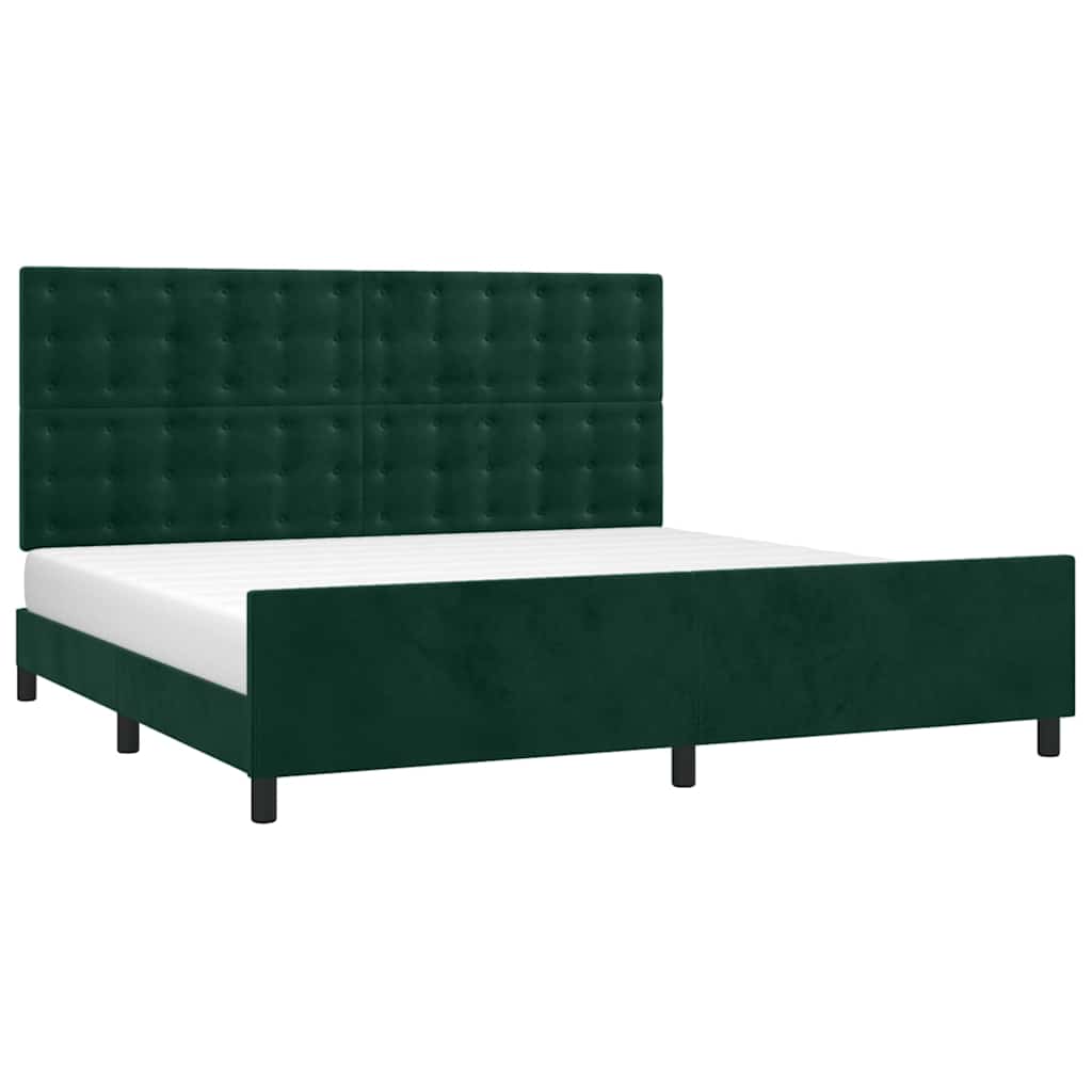 Estrutura de cama sem colchão 200x200 cm veludo verde-escuro