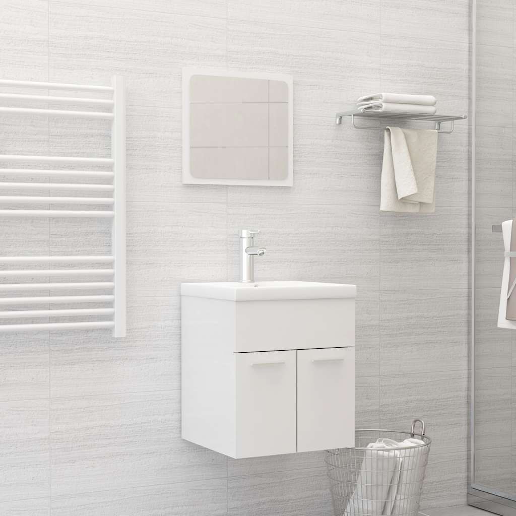 2 Pcs conj. móveis casa de banho contraplacado branco brilhante