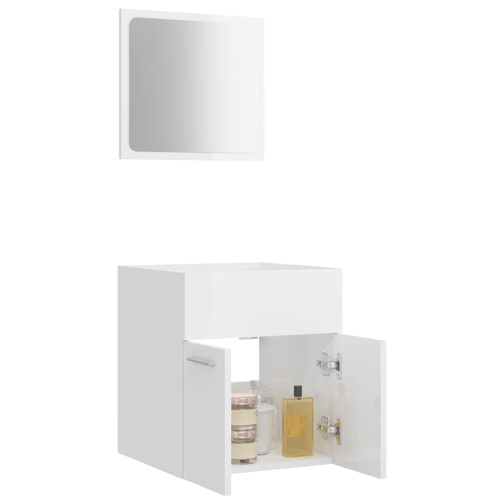 2 Pcs conj. móveis casa de banho contraplacado branco brilhante