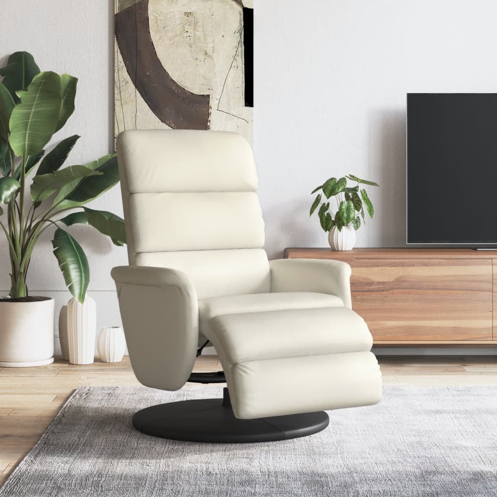 Cadeira reclinável com apoio de pés couro artificial cor creme