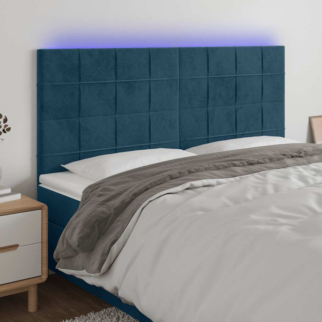Cabeceira cama c/ luzes LED veludo 180x5x118/128cm azul-escuro