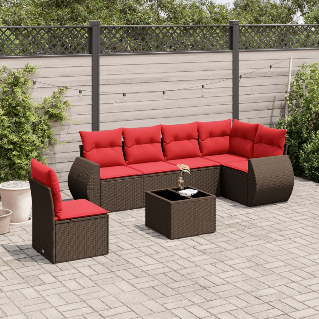Conjunto de sofá de jardim com 7 peças e almofadas em rattan sintético marrom