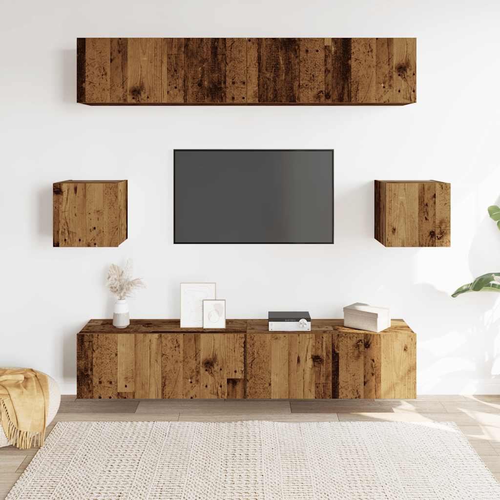 Conjunto de armário TV de parede 6 pcs madeira madeira velha
