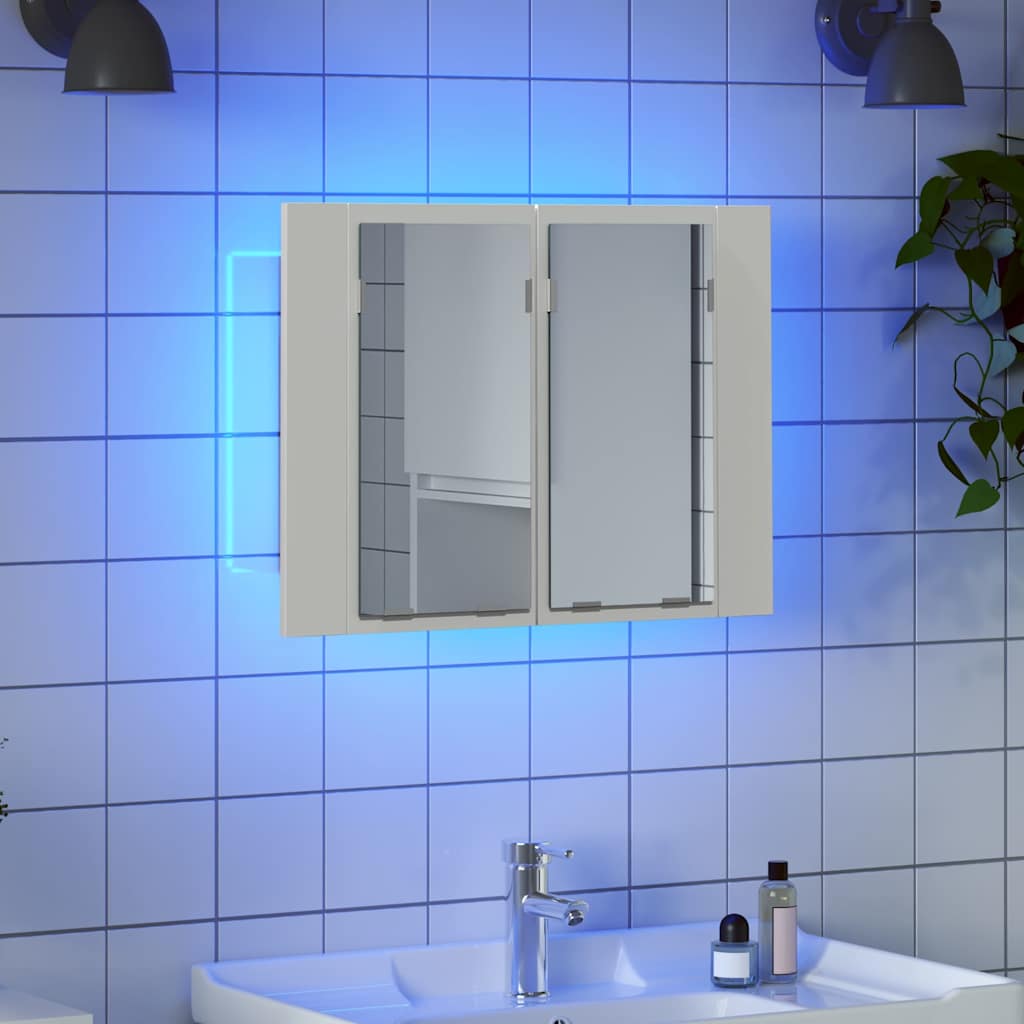 Armário espelhado casa banho c/ LED 60x12x45 cm acrílico branco