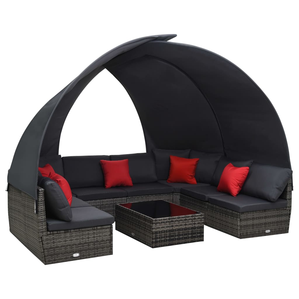 Conjunto lounge de jardim com toldo 9 pcs vime PE antracite