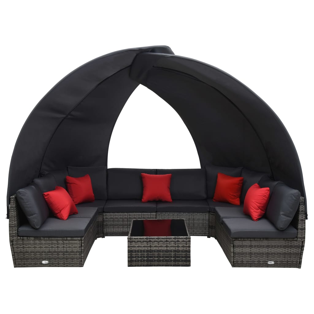 Conjunto lounge de jardim com toldo 9 pcs vime PE antracite