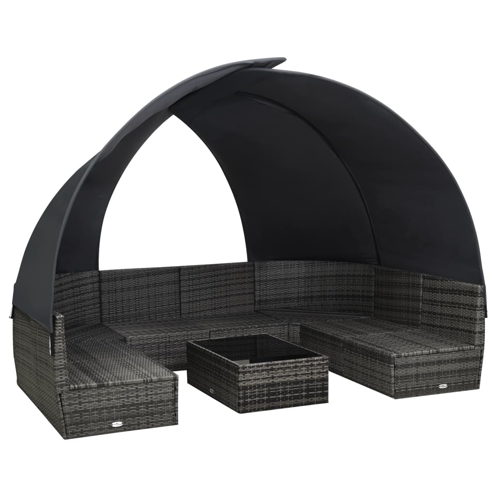 Conjunto lounge de jardim com toldo 9 pcs vime PE antracite