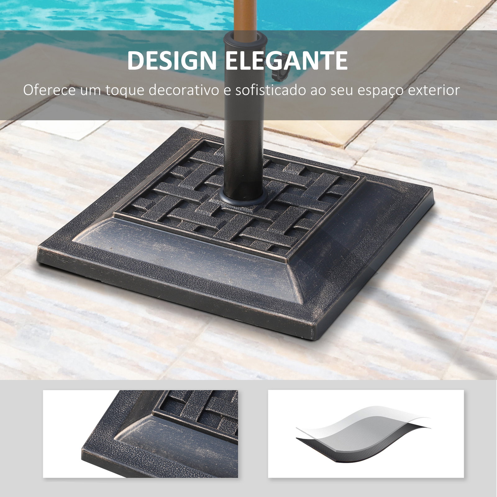 Base para Chapéu de Sol Suporte para Chapéu de Sol Apto para Mastros de 38mm/48mm 44x44x32 cm Preto e Bronze