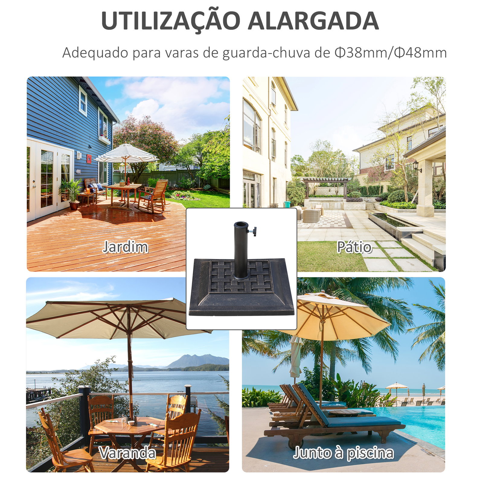 Base para Chapéu de Sol Suporte para Chapéu de Sol Apto para Mastros de 38mm/48mm 44x44x32 cm Preto e Bronze