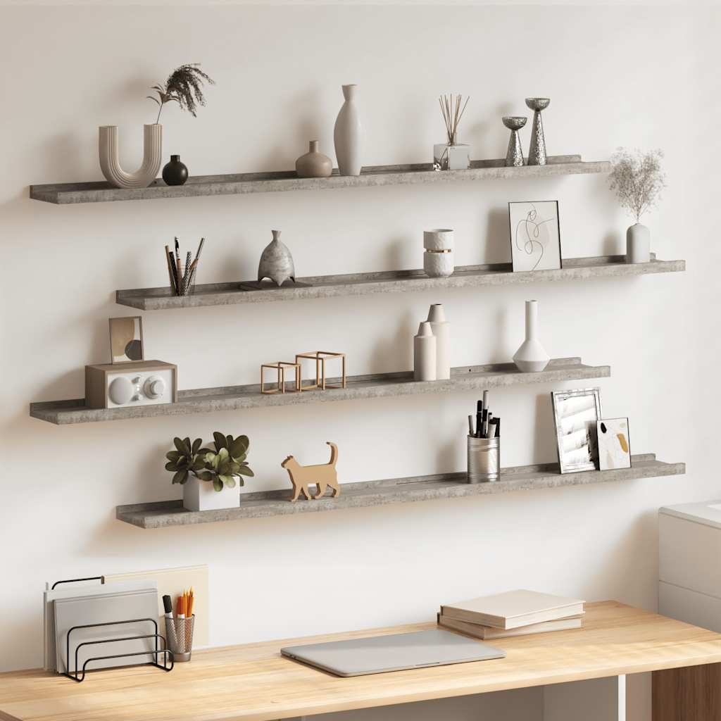 Prateleiras de parede 4 pcs 115x9x3 cm cinzento cimento