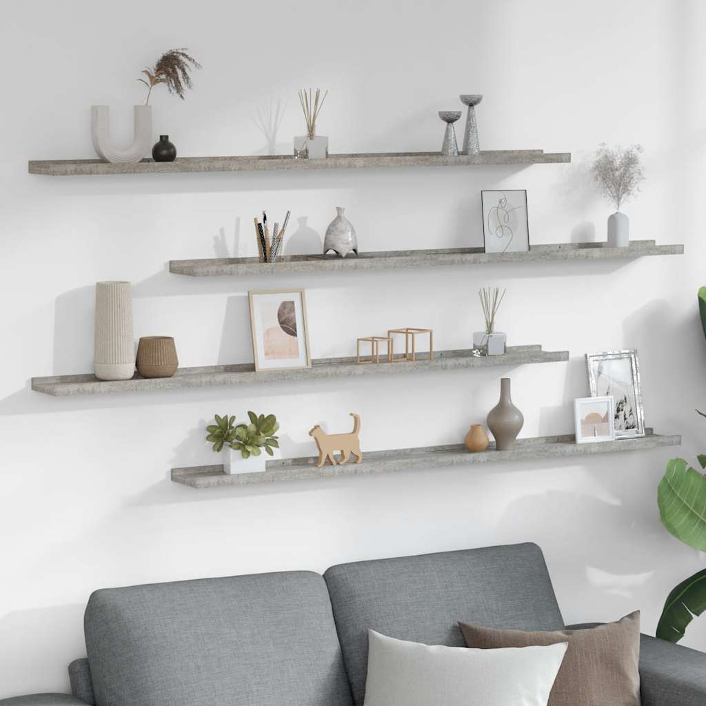 Prateleiras de parede 4 pcs 115x9x3 cm cinzento cimento