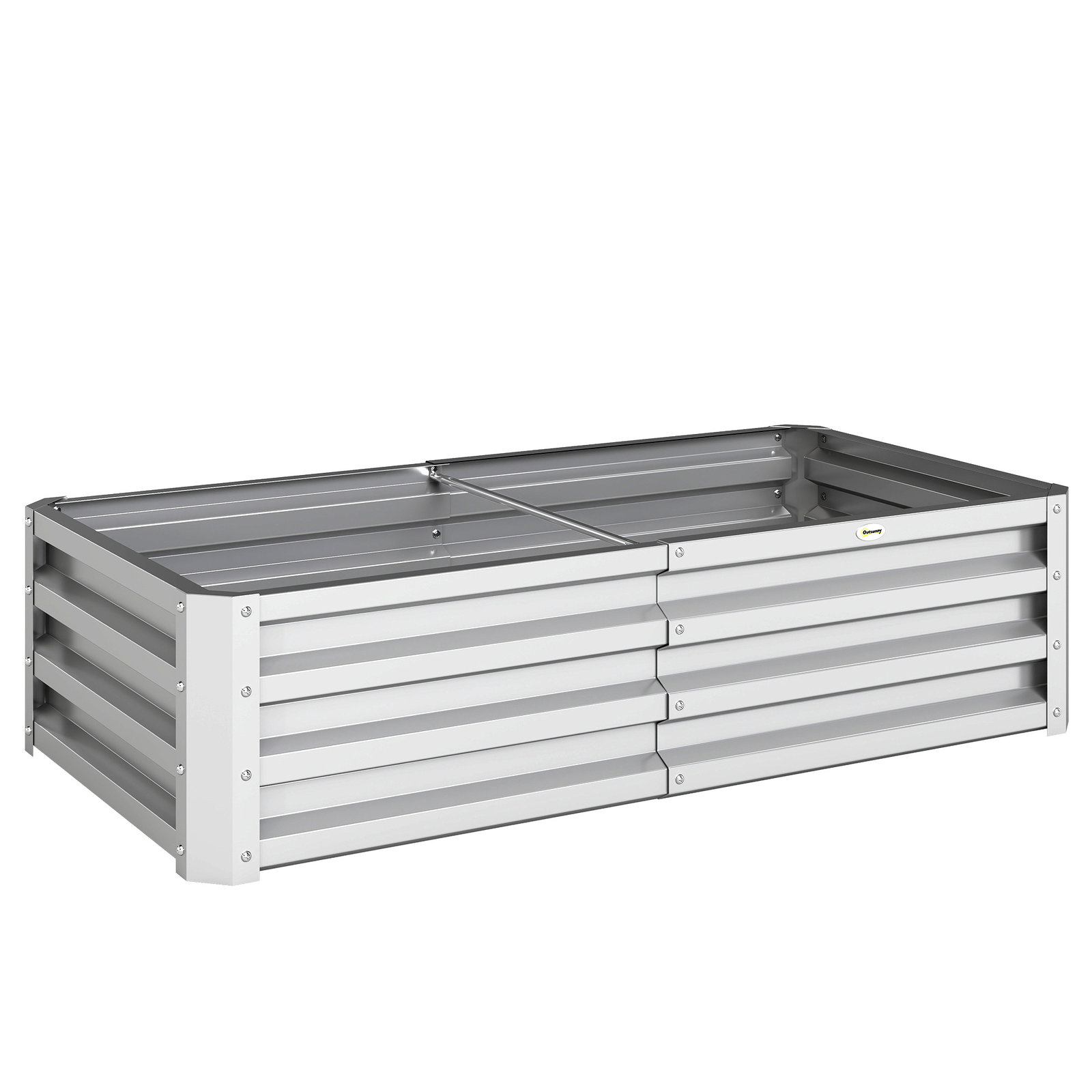 Caixa de plantio de aço galvanizado para cultivar plantas flores floreira exterior retangular com fundo aberto 120x60x30,5 cm prata