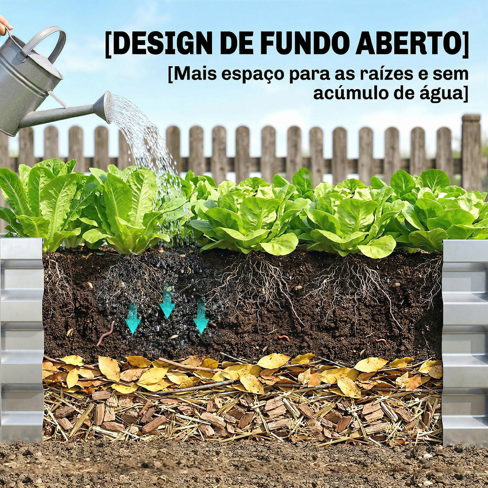 Caixa de plantio de aço galvanizado para cultivar plantas flores floreira exterior retangular com fundo aberto 120x60x30,5 cm prata