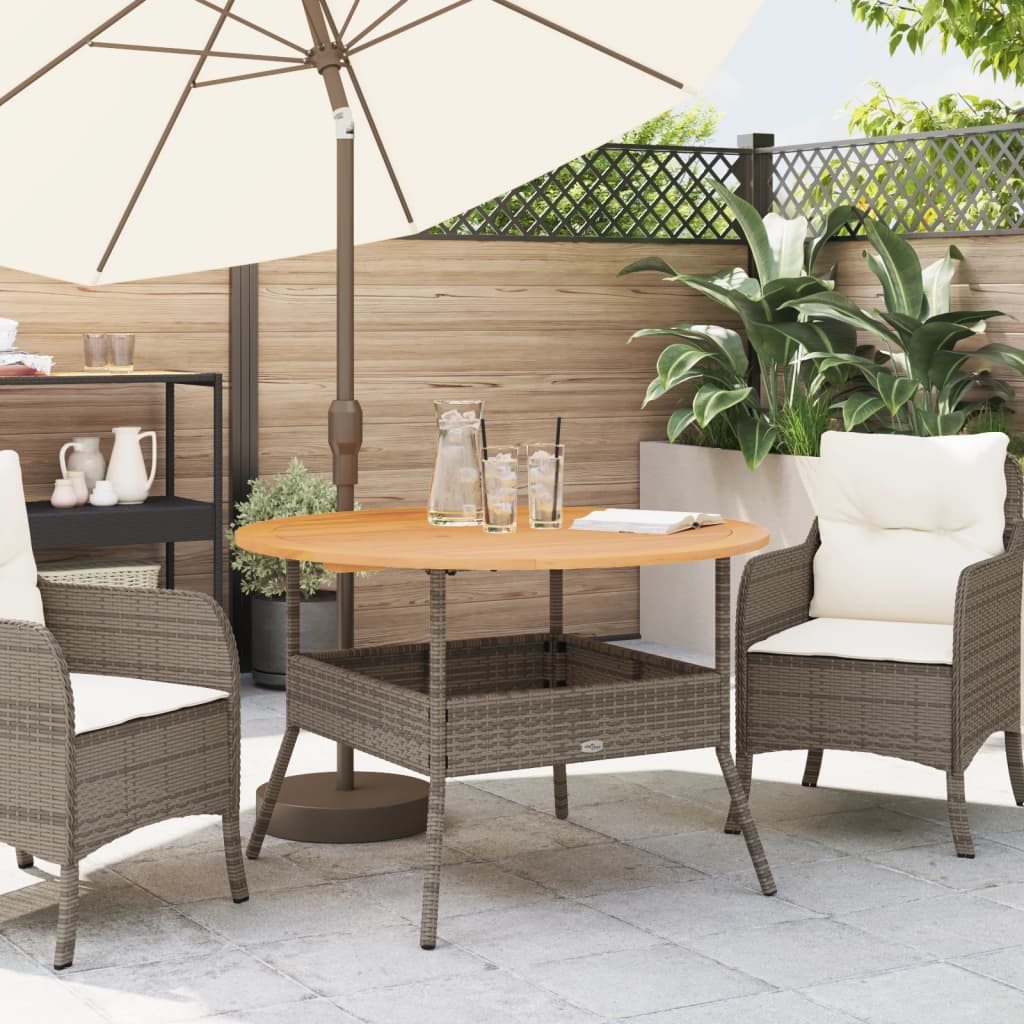 Mesa de jardim com tampo de acácia ø110x71 cm vime PE cinza