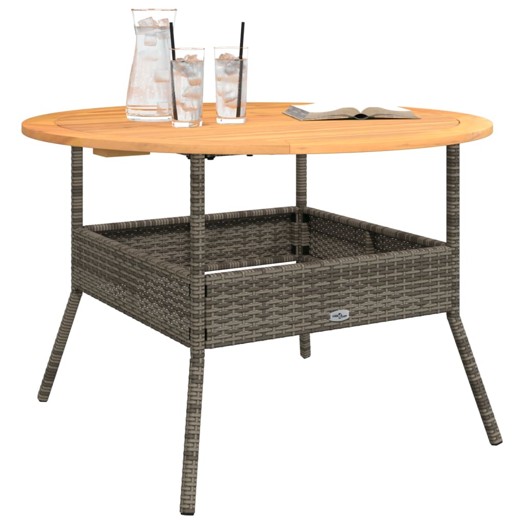 Mesa de jardim com tampo de acácia ø110x71 cm vime PE cinza
