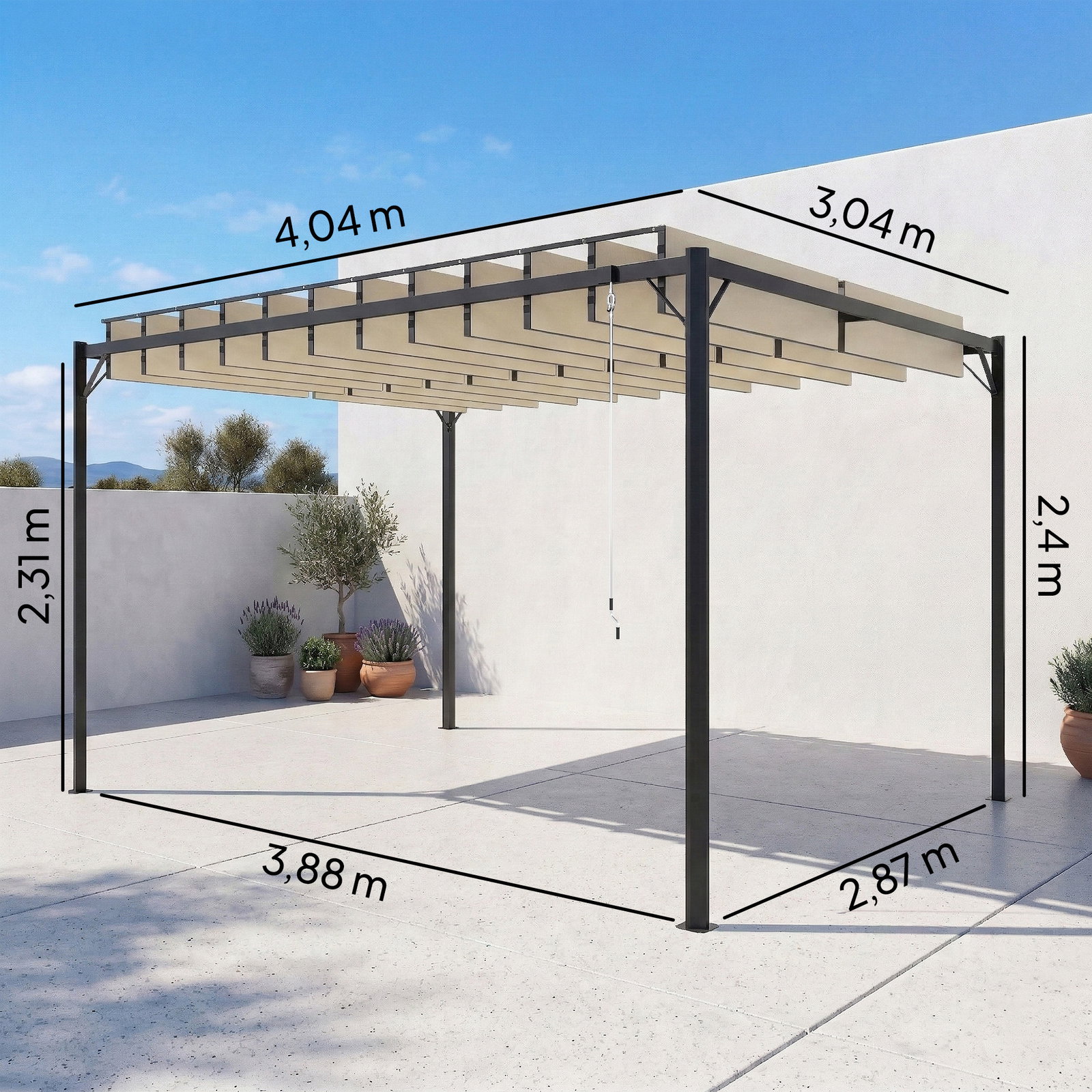 Pérgola de jardim 3x4 m com proteção upf50+ gazebo com teto ajustável estrutura de metal para exterior branco creme